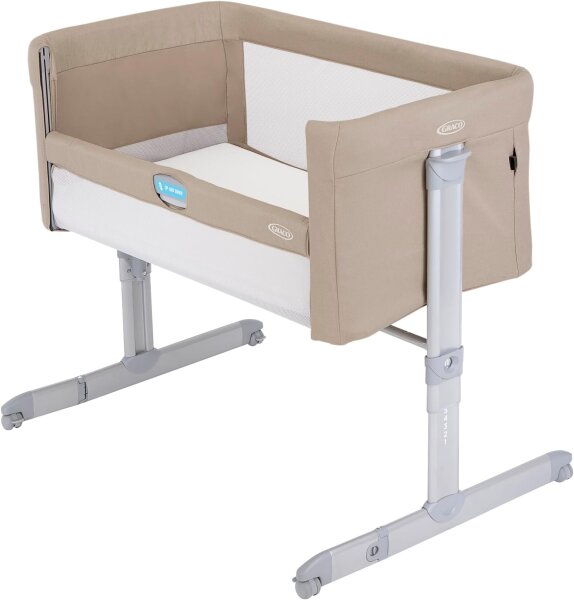Graco Sweet2Sleep bedside crib, 11 height adjustable positions, 4 reclining positions, carry bag, Oatmeal, GP1814BAOAT000