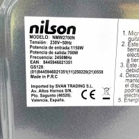 Nilson NMW2700N Microwave Oven, 20 L, 700 W, 5 Programs, Defrost Function, 35-Minute Timer, Black
