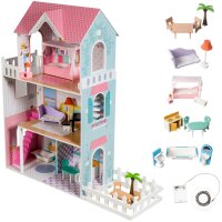 MAMABRUM W06A379 XXL Wooden Dollhouse, 123 cm, 3 Floors,...