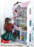 MAMABRUM W06A379 XXL Wooden Dollhouse, 123 cm, 3 Floors, LED, Terrace, Garden, Furniture