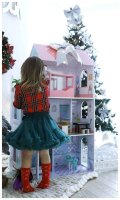 MAMABRUM W06A379 XXL Wooden Dollhouse, 123 cm, 3 Floors, LED, Terrace, Garden, Furniture