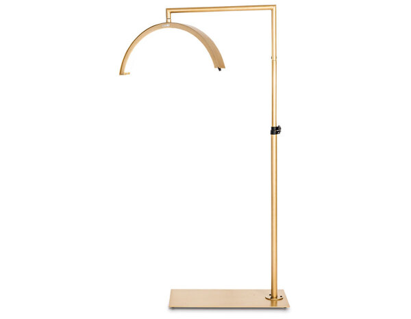 COSMOGLO XL LED Crescent Floor Lamp Gold, Mobile Phone Holder, 3 Light Colors, Height Adjustable
