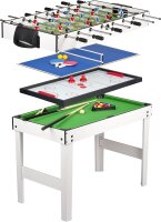 Multigame 4-in-1 wooden game table, white, table football, billiards, hockey, table tennis