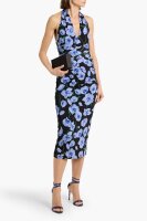 Carolina Herrera S2515N501PPJ Neckholder-Midikleid mit Raffungen Schwarz/Mehrfarbig Größe S