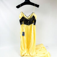Self-Portrait Satin-Spitzen-Maxikleid SS25-039X-Y Gelb/Schwarz Größe 8 (UK12/US08)