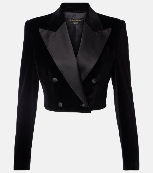 Dolce & Gabbana Damen-Samtblazer Smokingstil, kurz geschnitten, Schwarz, Größe 44