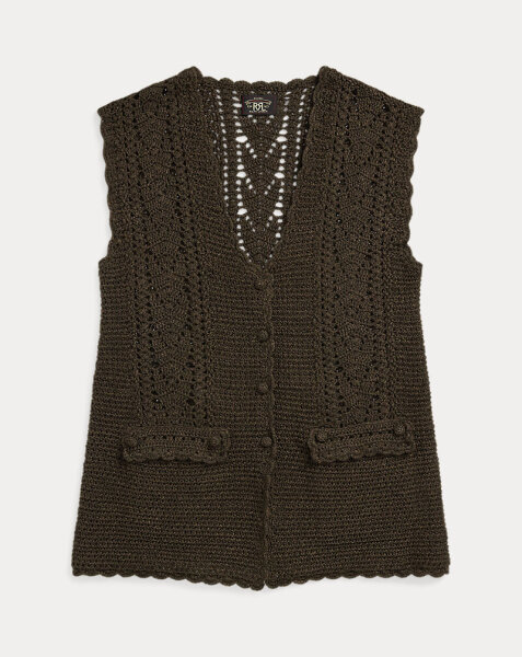 Ralph Lauren 282962053001 Häkel-Strickweste Damen Vintage-Braun Baumwolle Größe 3