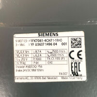 Siemens SIMOTICS S 1FK7061-4CH71-1RH0 Servomotor, 212 V,...