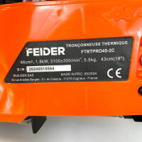 FEIDER FTRTPRO45-2C, Petrol Chainsaw, 46 cm³, Bar 46 cm, Cutting Length 43 cm, Oregon, Tank 550 L, Orange-Black