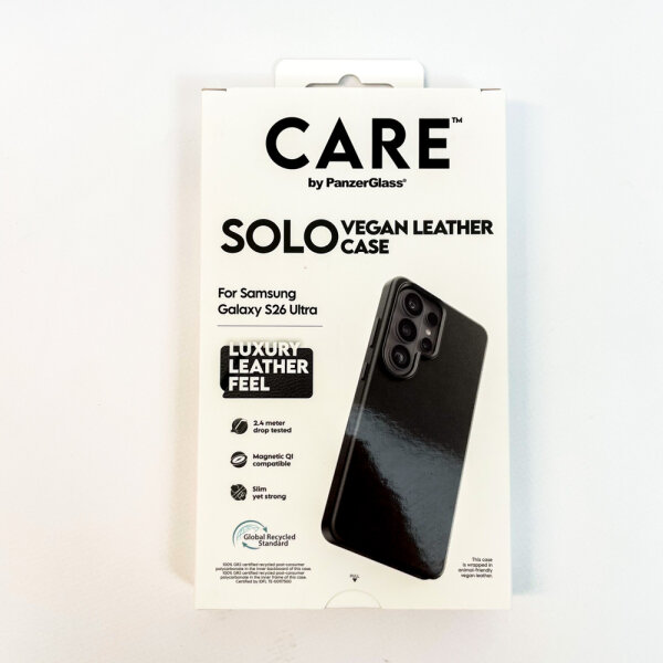 CARE by PanzerGlass Solo Vegan Leather Case for Samsung Galaxy S26 Ultra, Qi-compatible, Black, CR11421