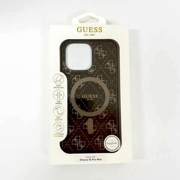 Guess MagSafe hard case for Apple iPhone 16 Pro Max, IML 4G background, brown, GUHMP16XH4DTEW