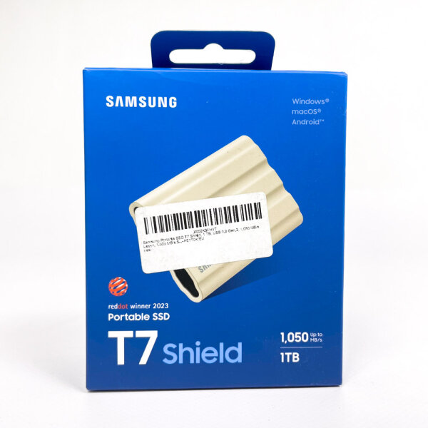 Samsung T7 Shield, MU-PE1T0K, Portable SSD, 1TB, USB Typ-C, 3.2 Gen 2, 1050 MB/s, Passwortschutz, Beige