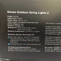 Govee H7038 Smart Outdoor String Lights 2.96 ft RGBIC, 30 LEDs, IP65, 47 Modes, Alexa/App