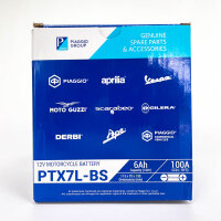 Piaggio PTX7L-BS Motorradbatterie 12 V 6 Ah 100 A CCA 113×70×130 mm