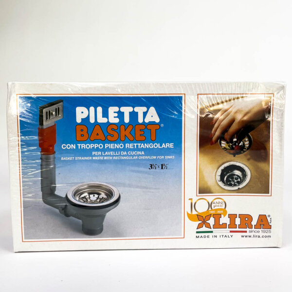 LIRA Piletta Basket sink strainer basket valve with rectangular overflow, 3½″ x 1½″ 1745.741