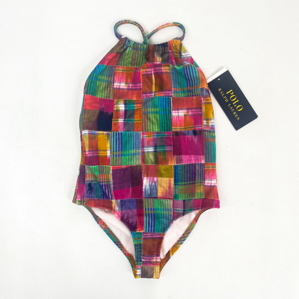 Polo Ralph Lauren Patchwork Plaid One-Piece Swimsuit Size 8 (135/64) Girls Multicolor/Pink 312935447001