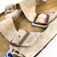 Birkenstock Arizona Weichbettung Pantolette, Veloursleder, Taupe, EU 43, 0951301