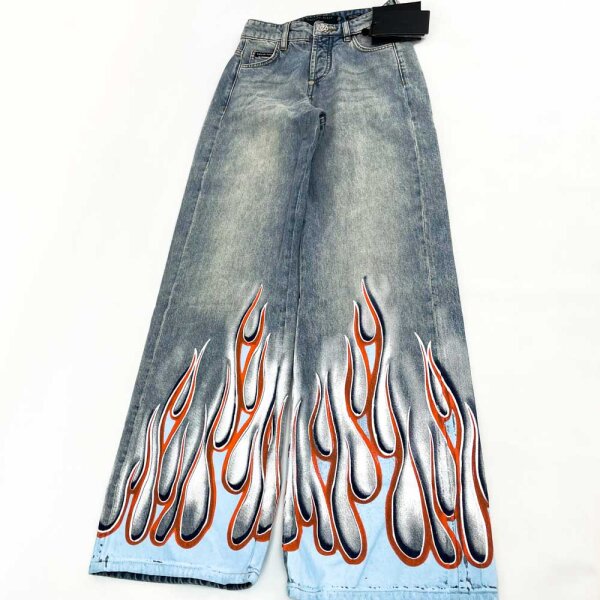 Philipp Plein SAEC-WDT2752-PDE004N Denim Skater Fit Jeans Flame Womens Size 24