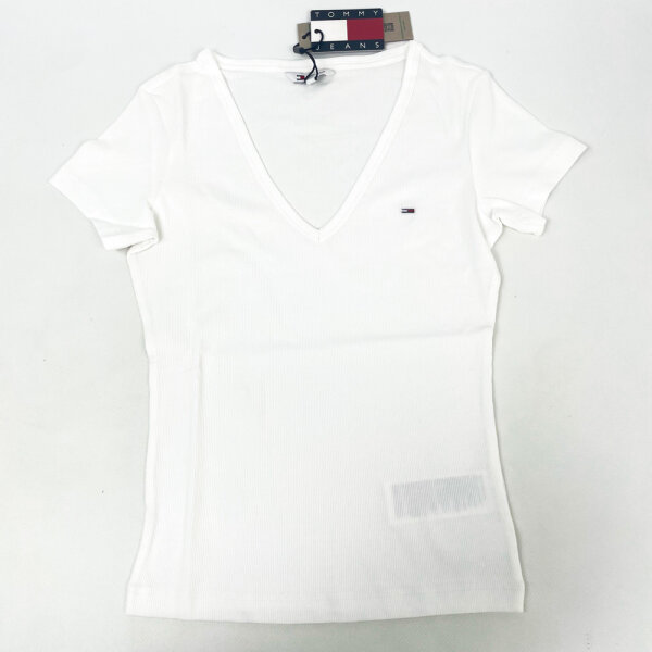 Tommy Jeans DW0DW17385-YBR T-Shirt Essential Rib V XS Damen Weiß