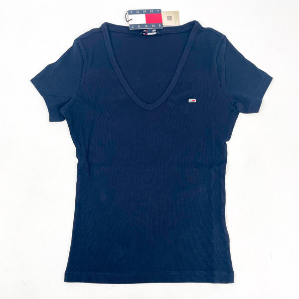 Tommy Jeans DW0DW17385-C1G Essential Rib V T-Shirt Damen Dark Night Navy Größe S