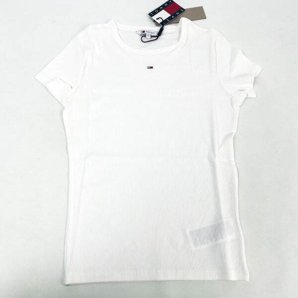 Tommy Jeans DW0DW17383-YBR Ribbed Slim T-Shirt Damen Weiß XS