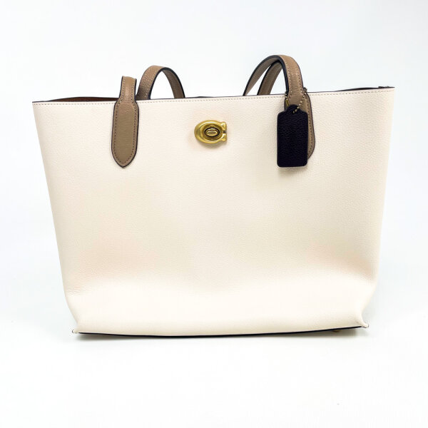 Coach Willow tote bag, beige, smooth leather, womens, 34/40 × 28 × 16 cm, C0691
