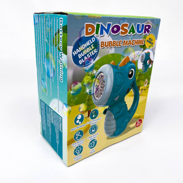 Dinosaurier automatische Seifenblasenmaschine mit LED-Lichtern, 5.000+ Seifenblasen pro Minute, inklusive Seifenblasenlösung, PP013