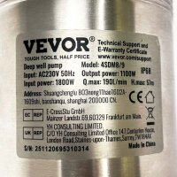 VEVOR 4SDM8/9, Tiefbrunnenpumpe, 1,1 kW, 1100W 230V 190L/min 57m 1.5HP