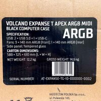 VOLCANO EXPANSE T APEX ARGB PC Case, Black, Midi Tower, ATX, Mesh Front, Tempered Glass Side Panel, 4x ARGB Fans