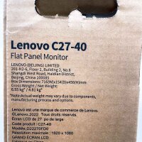 Lenovo C27-40 Monitor, 27″, Full HD 1920 × 1080, 75 Hz, VA, AMD FreeSync, HDMI/VGA, WLED, Schwarz, 63DDKAR6WW