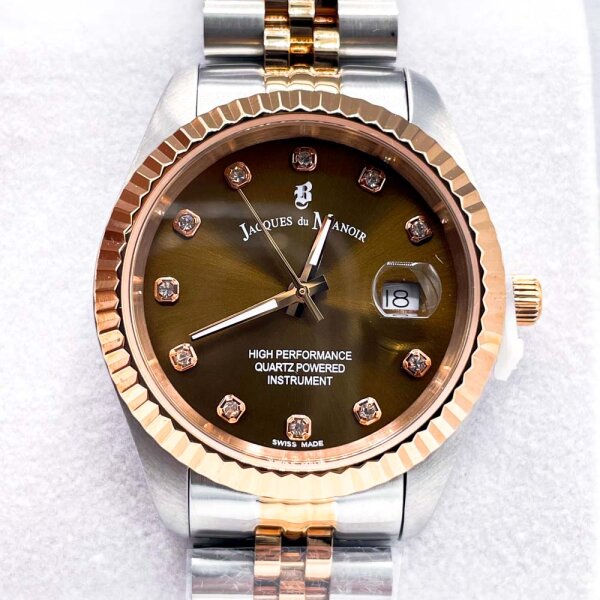Jacques du Manoir Inspiration Elegance, Damen, 41 mm, Edelstahl, Bicolor, braunes Zifferblatt