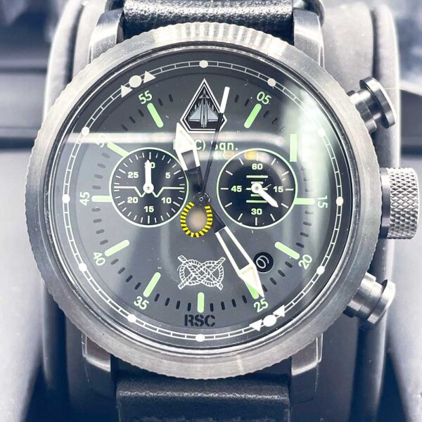 RSC Pilots Watches II (AC) Squadron Watch Chronograph, Mens, 43 mm, Black, Leather Strap