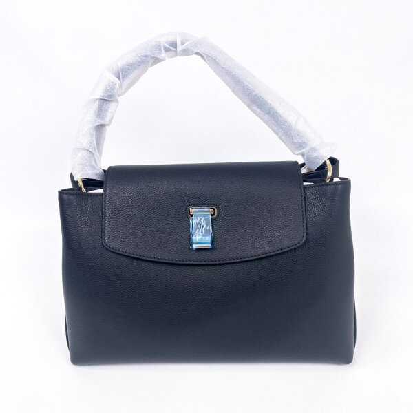 Bally Lock Me Top Handle Bag, grained leather, black, size 1, 6308514