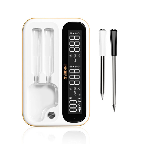 INKBIRD INT-12-BW WLAN- & Bluetooth-Fleischthermometer, 2 kabellose Fühler, WiFi 2,4/5 GHz, Bluetooth 5.4, IP67