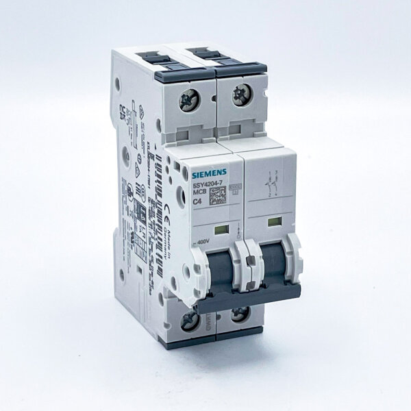 Siemens 5SY4204-7 miniature circuit breaker, C 4 A, 2-pole, 400 V, 10 kA