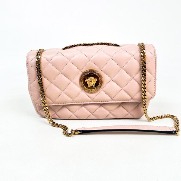 Versace Medusa Chain Umhängetasche Damen, hellrosa, 7x5x2 Zoll, gestepptes Nappaleder