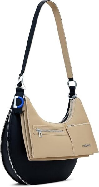 Desigual Delta Lyra shoulder bag for women, black/beige, 3 x 30 x 19 cm, polyurethane, 25WAXP49-2000
