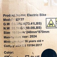 COLORWAY BK27 Elektrofahrrad, 28 Zoll E-Bike, 2 Fahrmodi, max 25 Km/h, 36V 15Ah Akku, Tretunterstützung, 250W Motor, Reichweite 45-100 km
