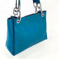 Michael Kors Trisha Large Triple Gusset Shoulder Bag for Women, Blue, Grained Leather