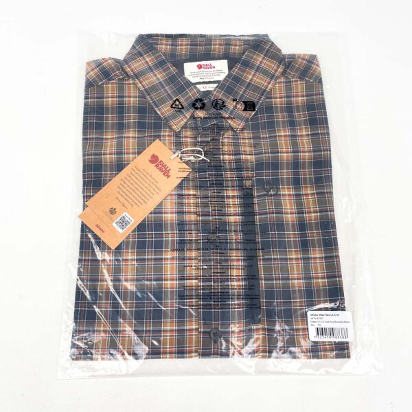 Fjällräven Abisko Hike Shirt LS, 82263 Outdoor shirt, Navy/Brown, Size XS, Polyamide, Mens