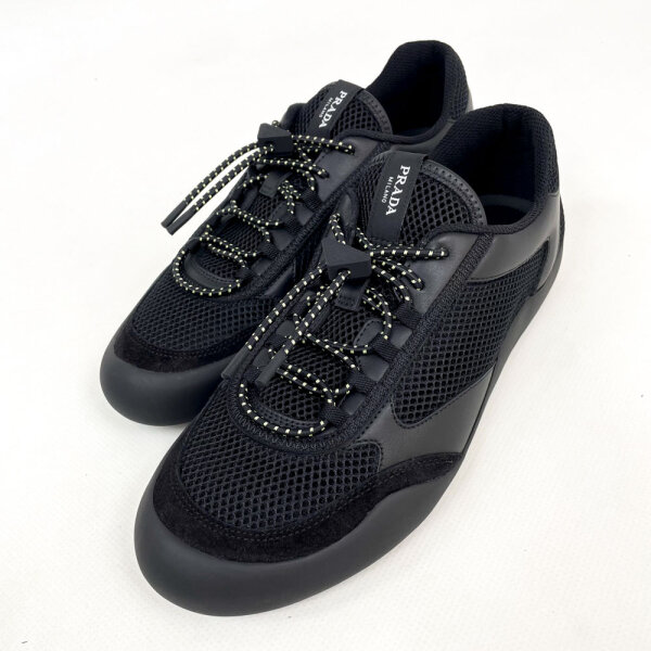 Prada Speedrock Sneaker Herren EU 43 Schwarz Polyester / Kalbsleder 2EE468