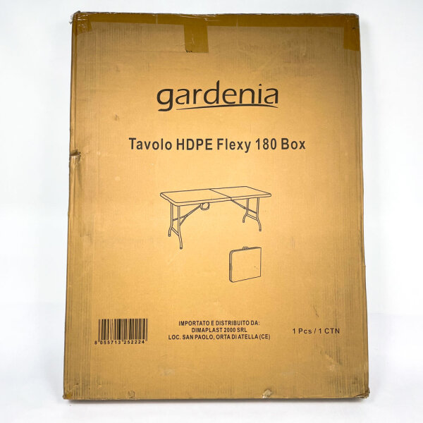 Gardenia, Transport, Garden & Camping Folding Table, 180 × 70 × 74 cm, White, Space-Saving