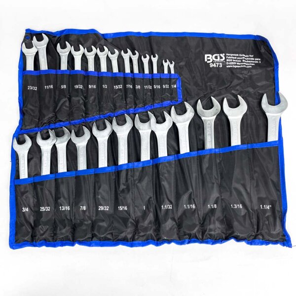 BGS Open-End/Ring Wrench Set, Inch Sizes (Pocket Fabric Torn) 1/4" - 1 1/4" 25-Piece Set - 9473