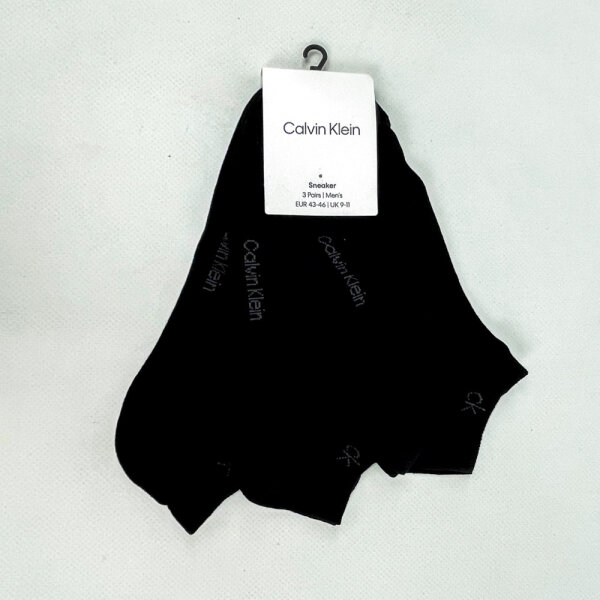 Calvin Klein Mens Sneaker Socks, 3-Pack, EU 43–46, Black, Cotton, 701234366