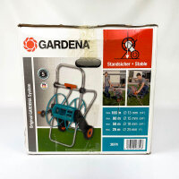 Gardena 2674, metal hose reel 100, robust, coated hose drum, angled connection, drip stop, hand crank