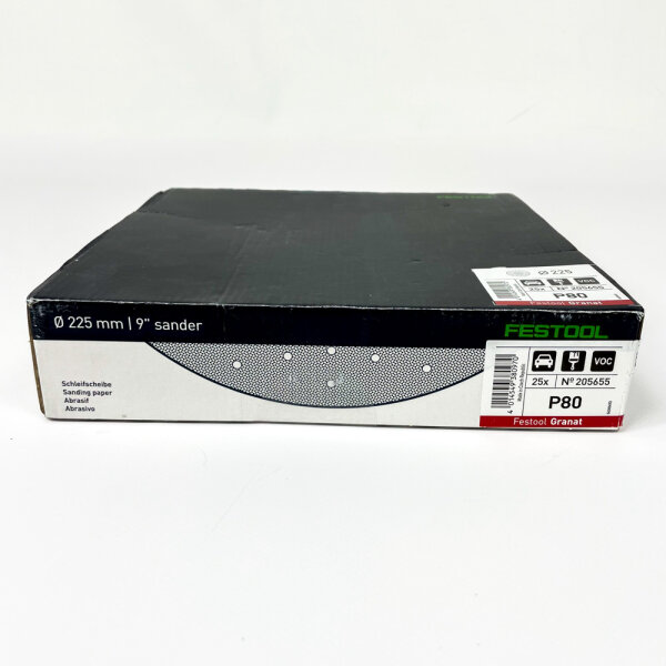 Festool Granat STF D225/128P80 GR/25 sandpaper, grit 80, 225mm diameter, 25 sanding discs, for filler and plaster
