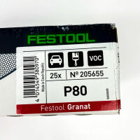 Festool Granat STF D225/128P80 GR/25 sandpaper, grit 80, 225mm diameter, 25 sanding discs, for filler and plaster