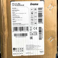 iiyama ProLite TF4339AS, professional touch display monitor, 43 inch, 4K, 3840 x 2160 pixels, UHD, black