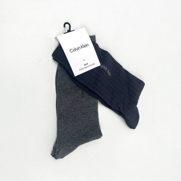 Calvin Klein Mens Pinstripe Socks, One Size, Dark Grey, 2-Pack, Cotton, 701235970