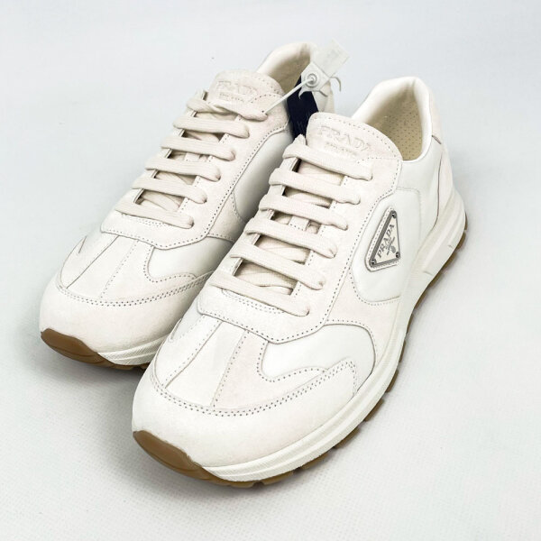 Prada Prax Mens Sneaker, EU 42, Cream, Calfskin, 2EE455